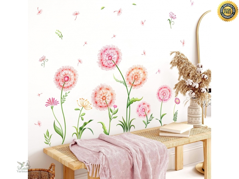 Tanlaby Rose Pissenlit Autocollants Muraux Printemps Fleur Sticker ...