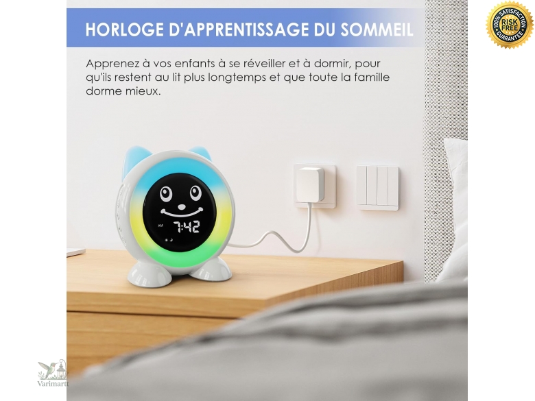 Réveil Enfant éducatif Jour/nuit - Cadran Coloré Pour Apprendre L'heure - Sonnerie Forte, Design Stitch - Pour Chambre D'enfant